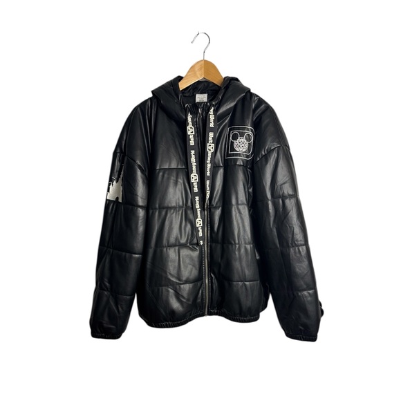 Disney Jackets & Blazers - Disney Parks Walt Disney World black faux leather puffer Spirit jacket size 1X